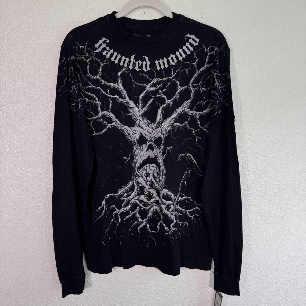 Affliction Haunted Mound Sematary Shirt Mens Medium Long Sleeve Graphic Tee NEW - Picture 1 of 9